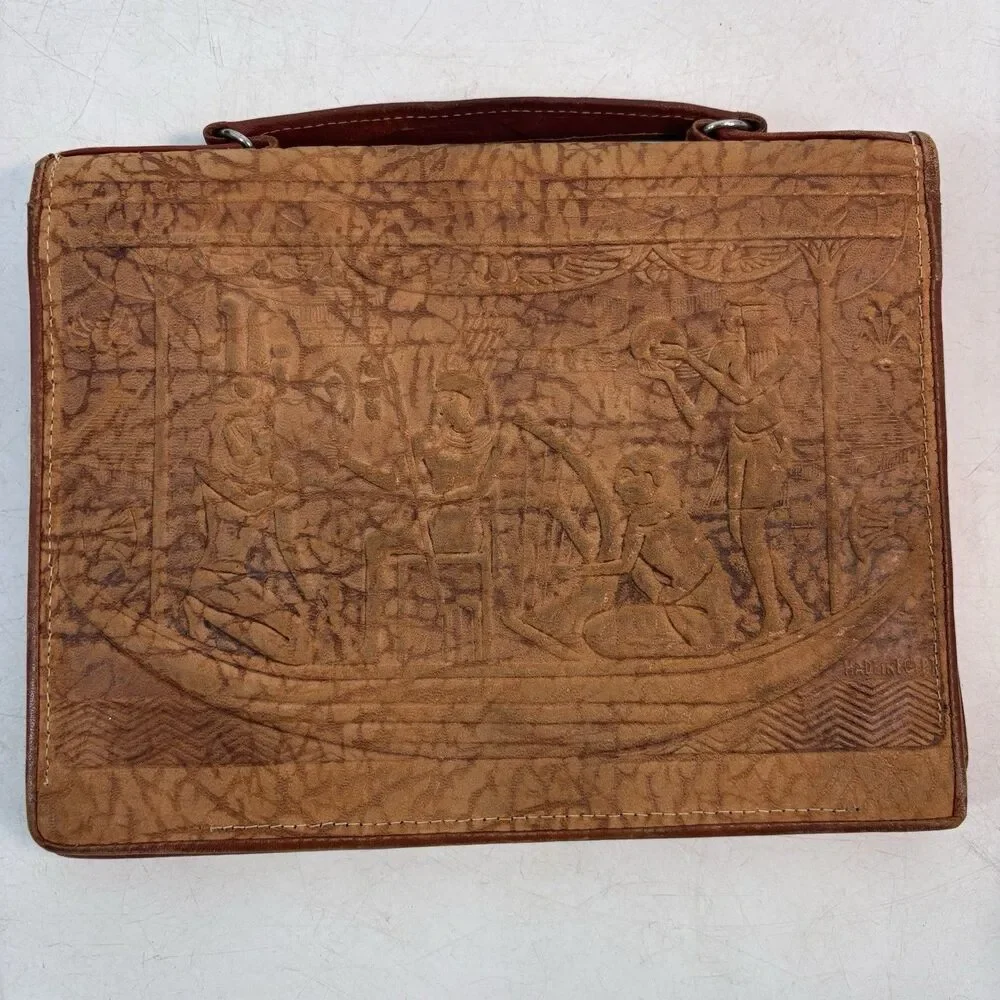 Vintage Egyptian Revival Hand Tooled Leather Handbag Purse 10